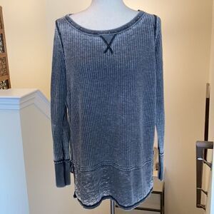 WE THE FREE Grey Oversized Waffle Kint Long Sleeve Top S EUC